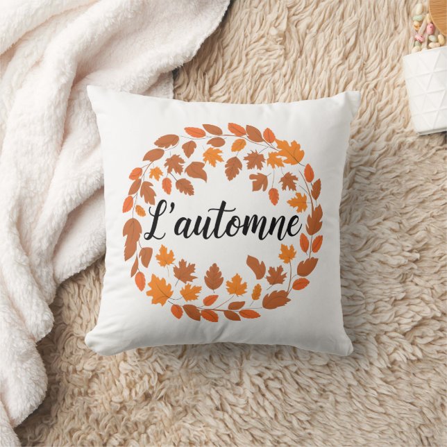 L'automne, Autumn French Illustration, Fall Season Throw Pillow (Blanket)