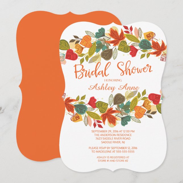 L'automne coloré laisse nuptiale douche Invitation (Devant / Derrière)