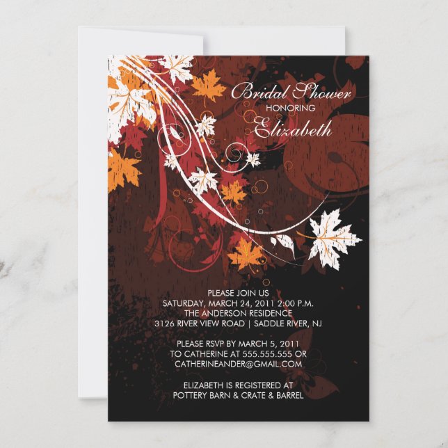 L'automne laisse la mariée Invitation à la douche  (Devant)