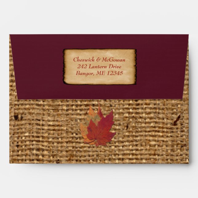 L'automne quitte FAUX Burlap A7 Enveloppe (Invitat (Dos (Haut rabat))