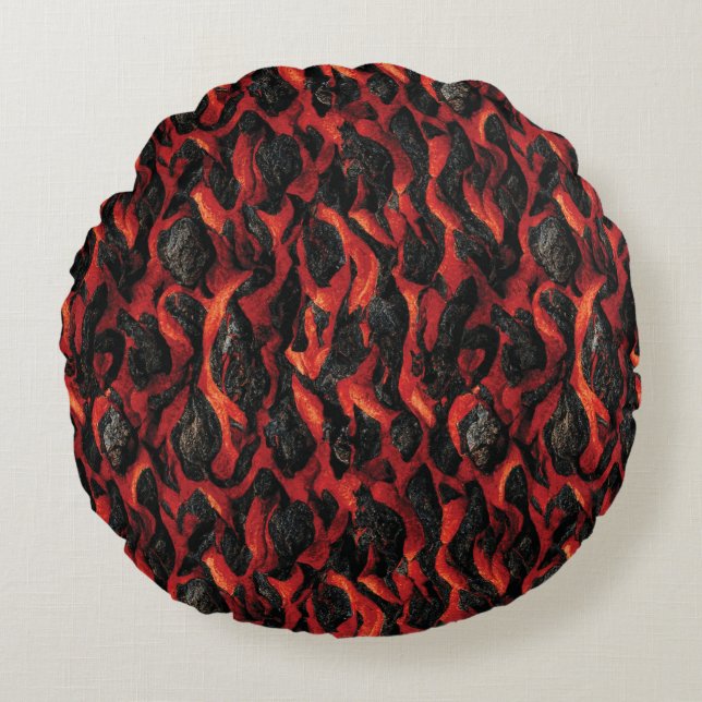 Lava And Volcanic Rocks | Volcano Magma pattern Round Pillow (Front)