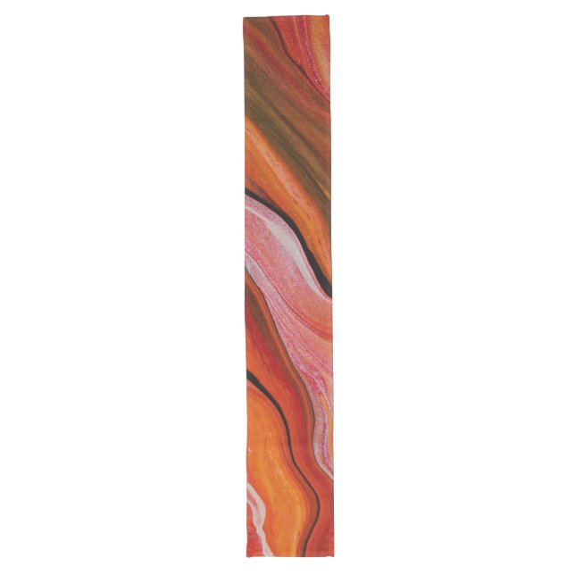 Lava Flow Abstract Red Orange Fluid Art Long Table Runner (Front)