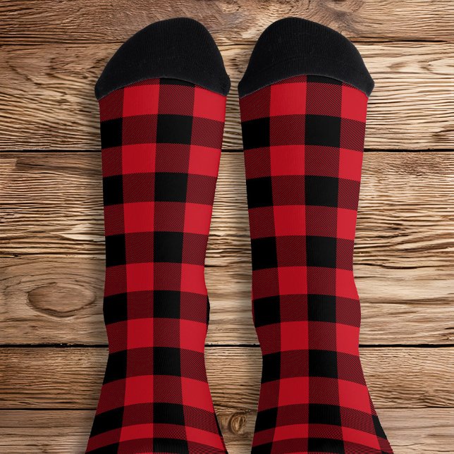 Lava Red and Black Buffalo Plaid Socks (Red and Black Buffalo Plaid Socks)
