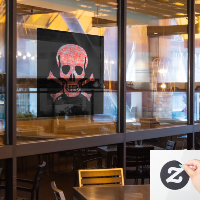 Lava Skull black sq lg window cling back stick (Restaurant Window)