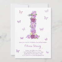 Lavande 1er anniversaire Invitations avec papillon