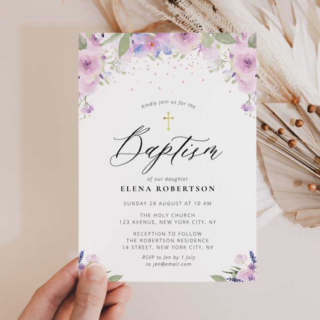 lavande aquarelle florale baptême invitation (Créateur téléchargé)