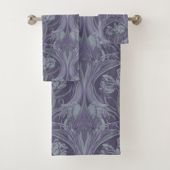 Lavande Art Nouveau Tulipes Serviettes de bain (En situation)