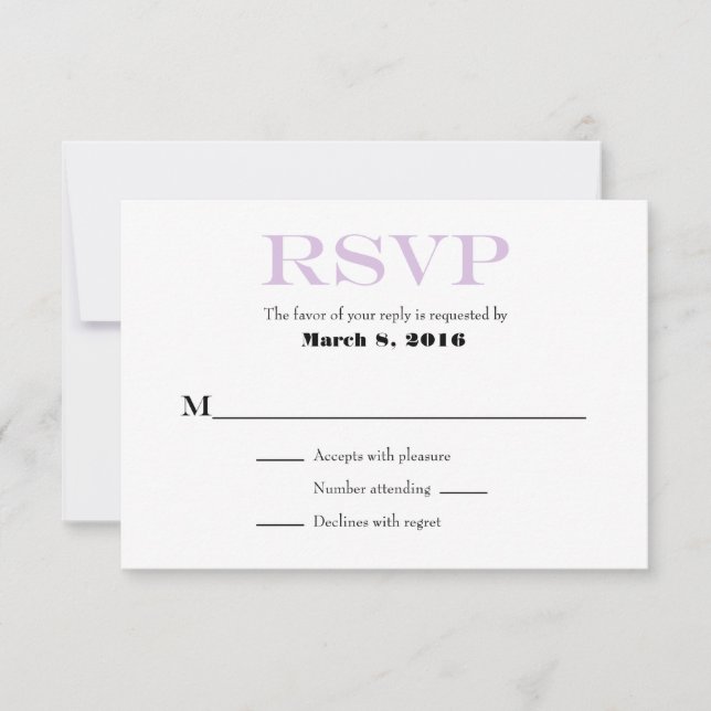 Lavande Blanc Plaine Simple Mariage Cartes RSVP (Devant)