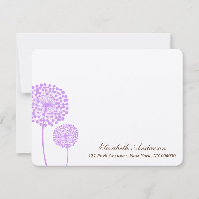Lavande Dandelions Plain Note Cartes (Devant)