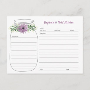 Lavande de verdure Floral Mason Jar Recette Cartes
