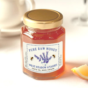Lavande et abeilles Miel Étiquette Dashed