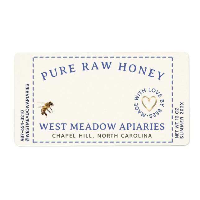 Lavande et abeilles Miel Étiquette Dashed (Devant)