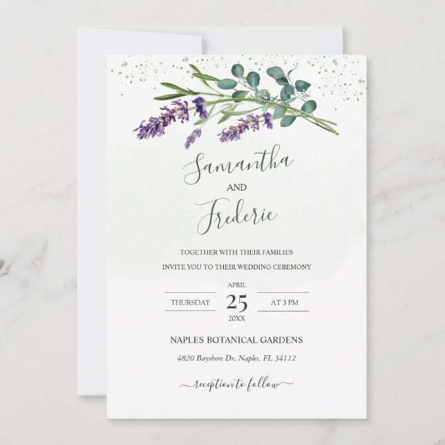 Lavande Eucalyptus Faire-part de mariage (Devant)