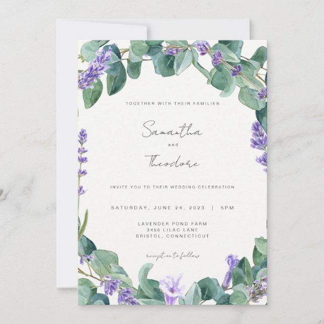 Lavande Faire-part de mariage vert violet moderne (Devant)
