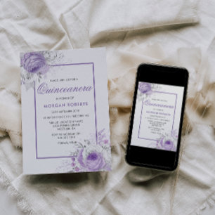 Lavande Fleurs violettes Quinceanera Invitation