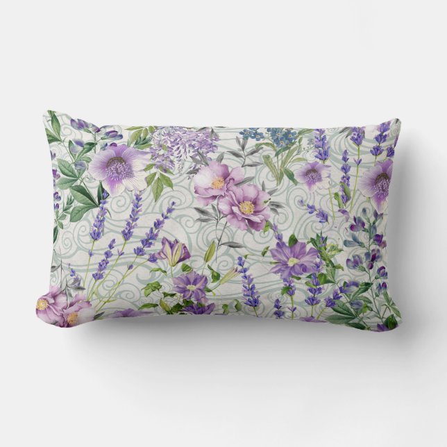 Lavande Florale, Mauve, Oreiller à jet de feuillag (Recto)