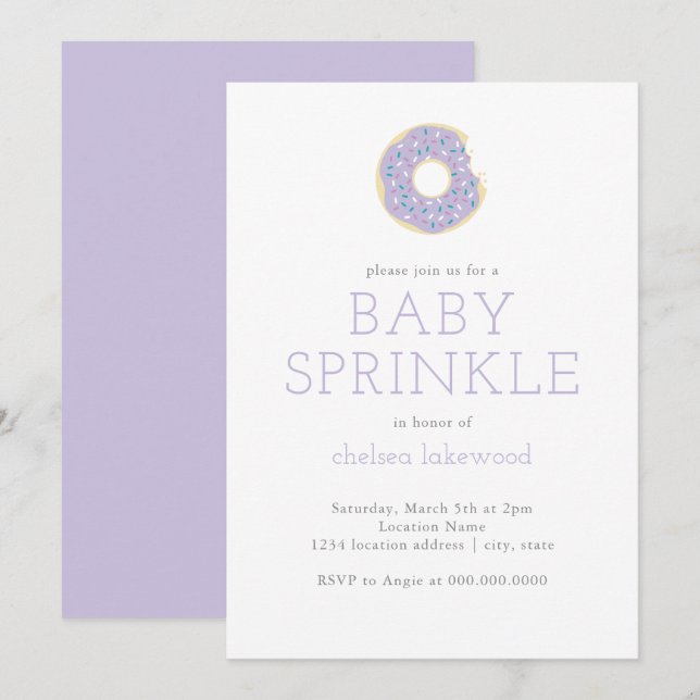 Lavande Genre Neutre Baby Sprinkle Invitation (Devant / Derrière)