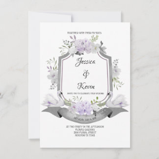 Lavande Gris Crest Swan Faire-part de mariage