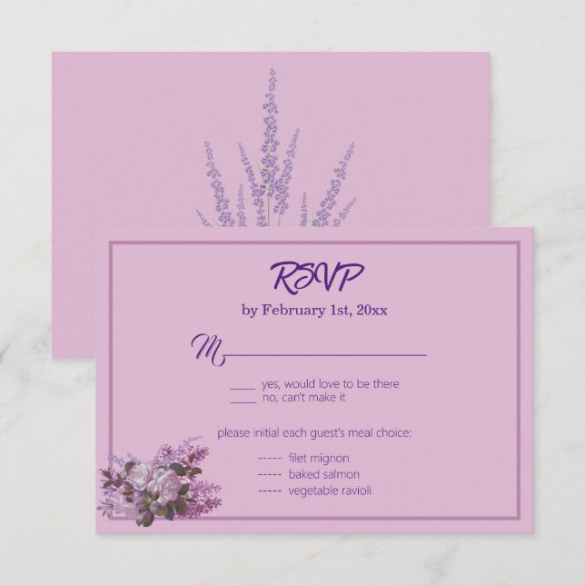 Lavande, Lilacs, Roses, Mariage Carte RSVP (Devant / Derrière)