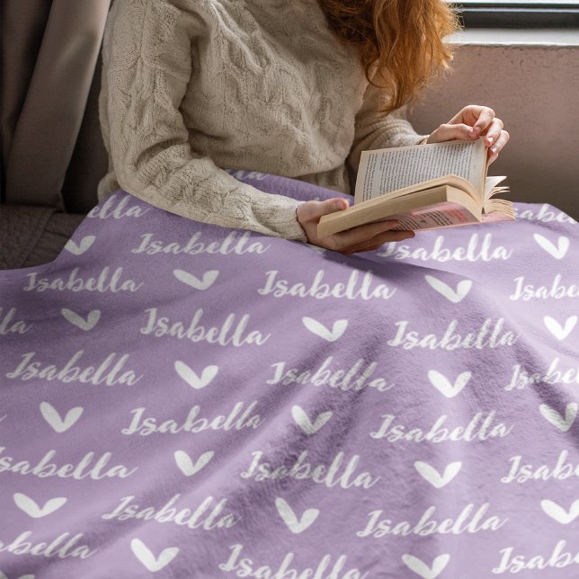 Lavande Nom personnalisé Couverture avec Coeurs (Créateur téléchargé)