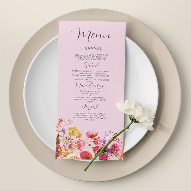 Lavande orange rose jaune Mariage menu (Lavender Orange Pink Yellow Floral Wedding Menu )