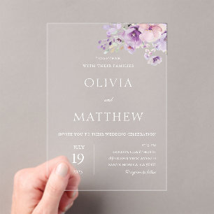 Lavande Purple Floral Mariage Acrylique Invitation