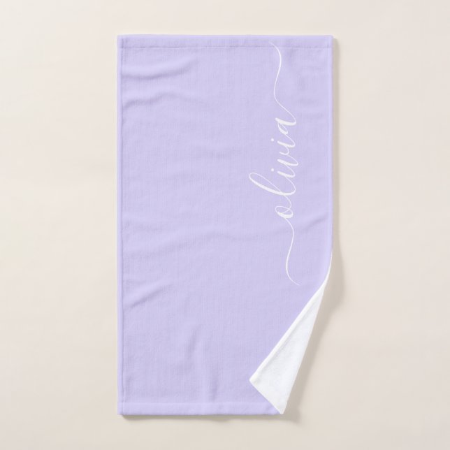 Lavande Purple Script Moderne Fille Monogramme Nom (Serviette à main)