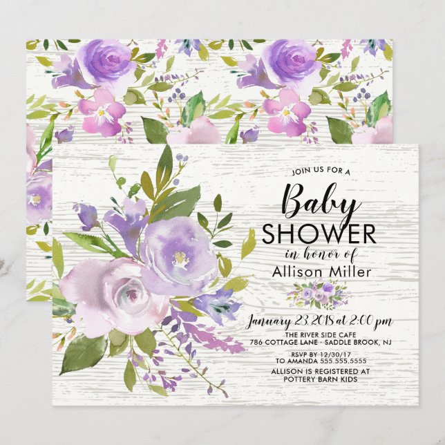 Lavande Rustique Floral BÉBÉ Douche Invitations (Devant / Derrière)