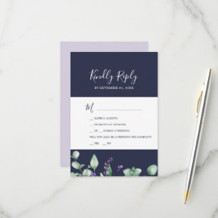 Lavande rustique   Navy Blue 2 Event RSVP Card