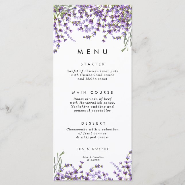 lavande verdure fleurie cartes mariage du menu (Devant)