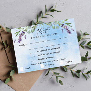 Lavande vert bleu menu réponse mariage RSVP