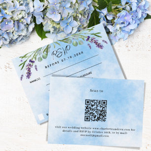 Lavande violet bleu menu mariage QR réponse RSVP