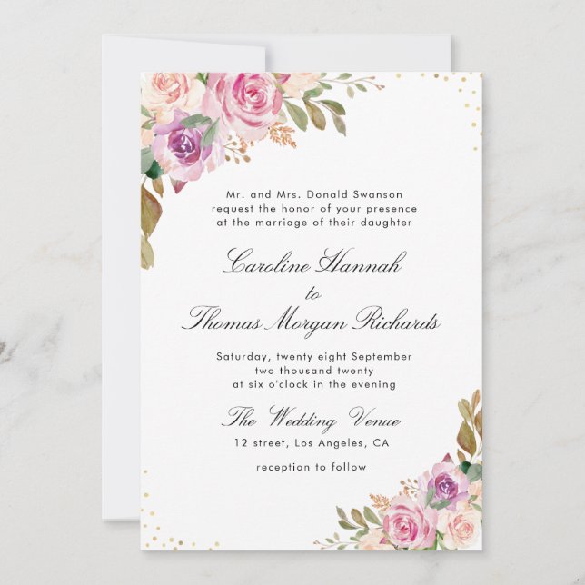 lavande violet et faire-part de mariage florale (Devant)