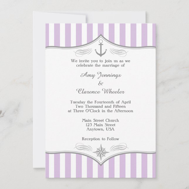 Lavande violet gris Faire-part de mariage nautique (Devant)