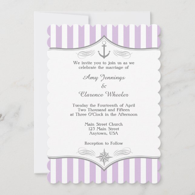Lavande violet gris Faire-part de mariage nautique (Devant)