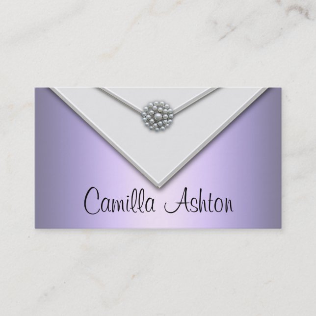 Lavande violet perles blanches Cartes de visite vi (Devant)