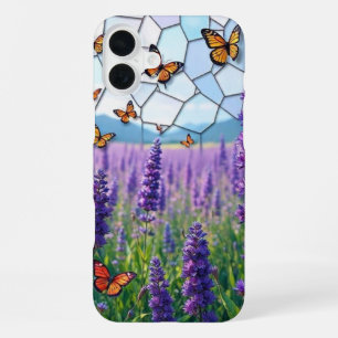 Lavander and Butterflies at Dusk Stained Glass iPhone 16 Plus Case