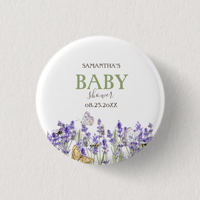 Lavander Butterflies Botanical Baby Shower   1 Inch Round Button (Front)