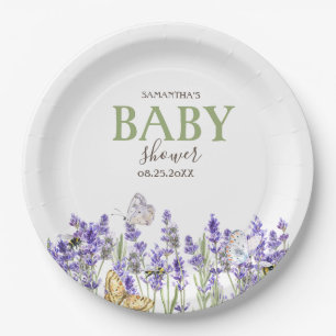Lavander Butterflies Botanical Baby Shower   Paper Plate