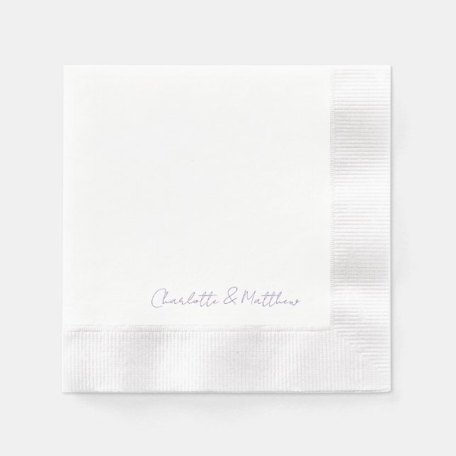 Lavander Personalized Script Names Wedding Napkins (Front)