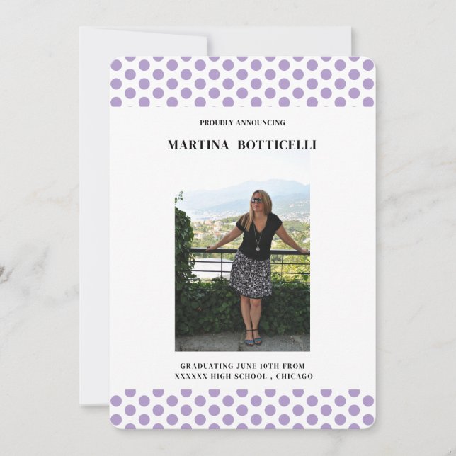 Lavander Polka Dots Photo Graduation Announcement (Front)