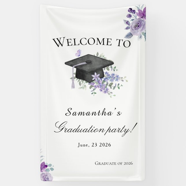  Lavander Purple Floral Graduation welcome banner (Vertical)