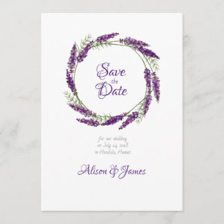 Lavander wreath wedding save the date