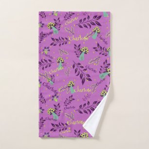 Lavander Yellow Mushrooms Artwork Custom Kids Name Hand Towel