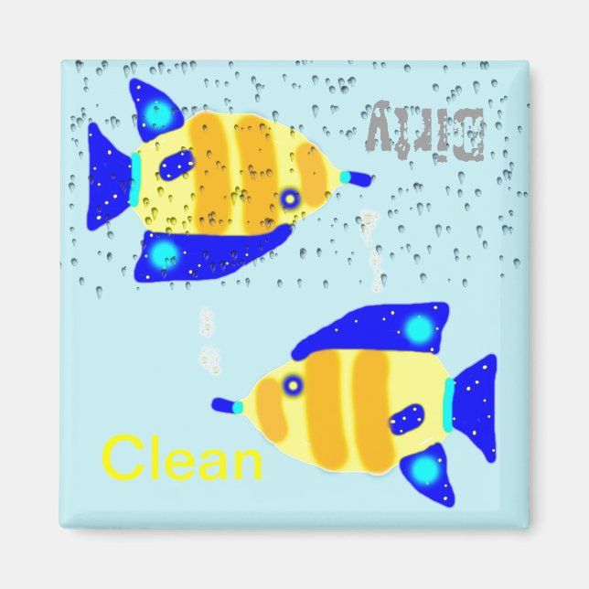 Lave-vaisselle sale magnets - poisson jaune bleu (Devant)