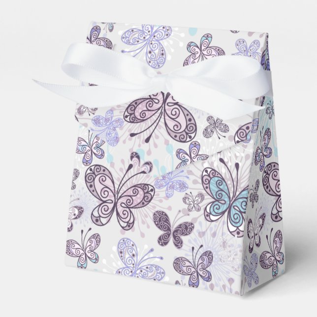 Lavendar Butterflies Tent with Ribbon Favour Box (Front Side)