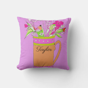 Lavendar Colorful Flowers In A Mug  Design Throw Pillow