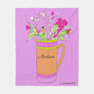Lavendar Colorful Flowers In Mug womens Fleece Blanket