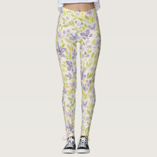 Lavendar et vert printemps Floral Design Leggings