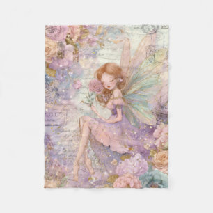 Lavendar Fairy With Flowers Fleece Blanket